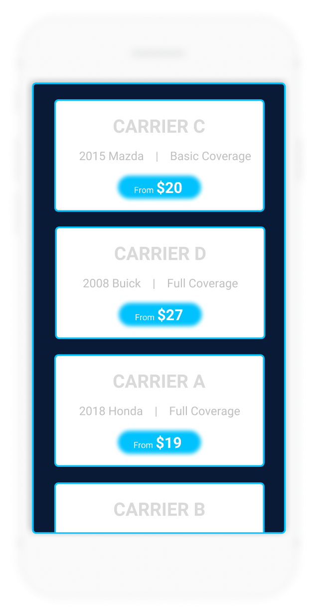 Insurance comparison screen
